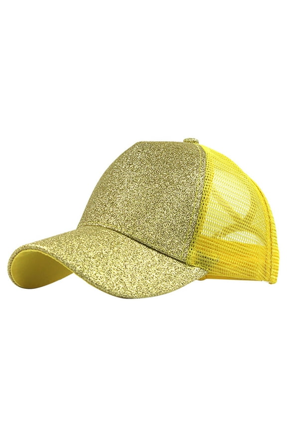 Baseball Cap Clearance, Ponytail Messy Buns Trucker Plain Baseball Visor Cap Unisex Glitter Hat Trucker Hat, Top Hats for Women Yellow