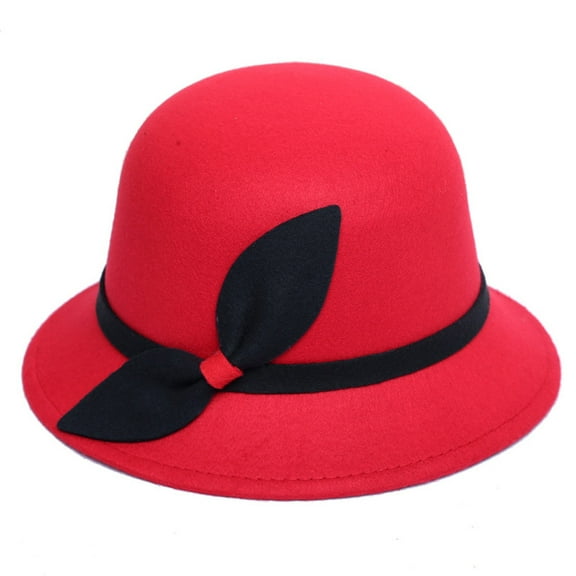 Charmgo Baseball Cap Clearance, Women Faux Wool Bucket Hats Fashion Bowler Cap with Bowknot Trucker Hat, Top Hats for Women Red