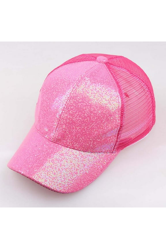 Baseball Cap Clearance, Women Girl Ponytail Baseball Cap Sequins Shiny Messy Bun Snapback Hat Sun Hats Golf Hat, Trucker Hat for Women Hot Pink 58