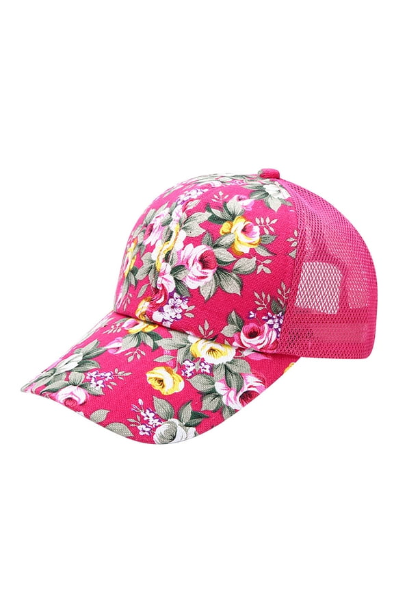 Baseball Cap Clearance, Women's New Flower Printing Sun Protection All-Match Baseball Cap Trucker Hats Women, Hats for Men Hot Pink One size