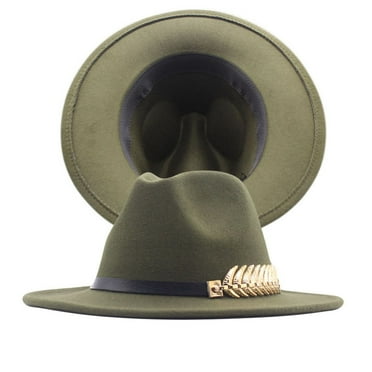 Charmgo Baseball Cap Clearance, Womens Classic Wide Floppy Panama Hat Belt Buckle Wool Fedora Hat Trucker Hat, Top Hats for Women Army Green