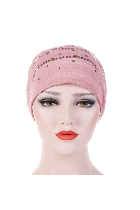 Bonnet Clearance, Women Rhinestone India Hat Muslim Ruffle Cancer Chemo Headwear Beanie Turban Wrap Cap Baseball Cap, Trucker Hat for Women Pink One Size