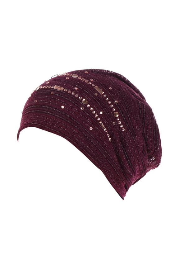 Bonnet Clearance, Women Rhinestone India Hat Muslim Ruffle Cancer Chemo Headwear Beanie Turban Wrap Cap Baseball Cap, Trucker Hat for Women Wine One Size