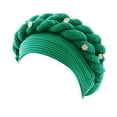 thumbnail image 1 of Charmgo Bonnet Clearance, Womens Fashion Beading Braid Hat Muslim Ruffle Cancer Wrap Cap Sleep Caps Satin Lined Hair Bonnets, Silk Bonnet for Sleeping Women Green One Size, 1 of 2