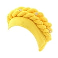 thumbnail image 1 of Charmgo Bonnet Clearance, Womens Fashion Beading Braid Hat Muslim Ruffle Cancer Wrap Cap Sleep Caps Satin Lined Hair Bonnets, Silk Bonnet for Sleeping Women Yellow One Size, 1 of 2