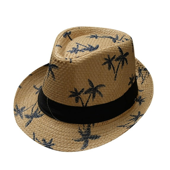 Charmgo Bucket Hat Clearance, Parent Child Adult Beach Wind Travel Tree Print Paper Straw Jazz Hat Seaside Sun Hat Beach Hats for Women, Straw Hats for Women, Sun Hats for Women Khaki