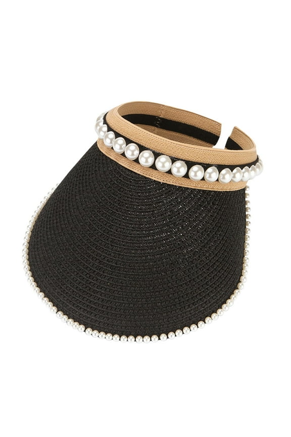 Bucket Hat Clearance, Straw Visor Hats for Women Foldable Wide Brim Roll Up Beach Ponytail Hats Sun Protection Beach Hats for Women, Straw Hats for Women, Sun Hats for Women Black