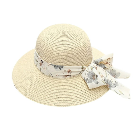 Charmgo Bucket Hat Clearance, Summer Hats for Women Wide Bongrace Women Straw Beach Hat Little Girl Sun Cap Foldable Ladies Hats Beach Hats for Women Sun Hats for Women Beige