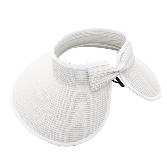 Charmgo Bucket Hat Clearance, Sun Visor Hats for Women Wide Brim Straw Visors Womens Foldable Beach Visors Summer Roll Up Beach Hats for Women Sun Hats for Women White