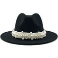 thumbnail image 1 of Charmgo Bucket Hat Clearance, Women's British Style Fashion Elegant Jazz Hat Pearl Ring with Top Hat Big Brim Hat Ladies Woolen Hat Trucker Hats Women, Hats for Men Black M, 1 of 2