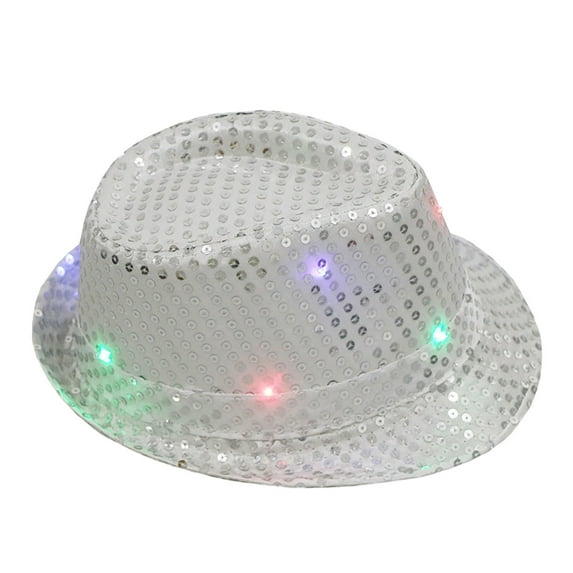 Charmgo Bucket Hats Clearance, Led Sequin Glow Jazz Hat Performance Props Flash Cowboy Hat Sun Hats for Women, Beach Hats for Women Silver One Size