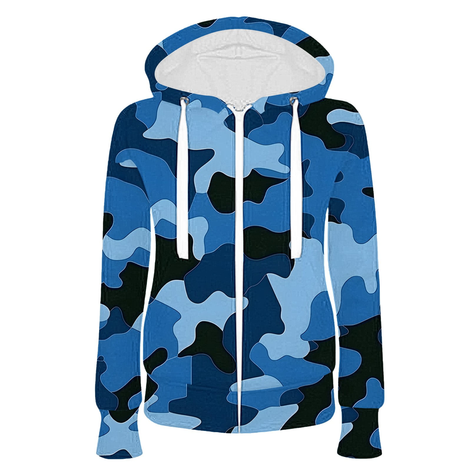 Charmgo Camo Hoodie Women Women s Fall Jacket Oversized Sweatshirt with Pocket Casual Drawstring Clothing Zipper Track Jacket Long Sleeve Hooded Top Zip Up Hoodie Women Blue Hoodies for Women M Walmar...