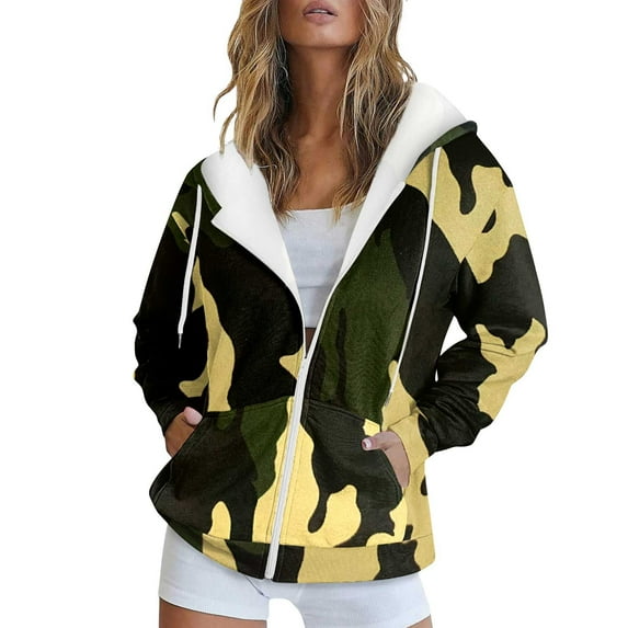 Charmgo Camo Jacket for Women, Women Autumn and Winter Casual Loose Stylish Coat Bomber Jacket Women, Black Jackets for Women L