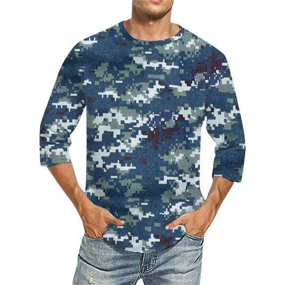 Charmgo Camo Shirts, Men's Fashion Casual Camouflage Print Long Sleeve T Shirt Top Mens Graphic T Shirts Shirts for Men, Clearance Sales Today Deals Prime Blue XXXL