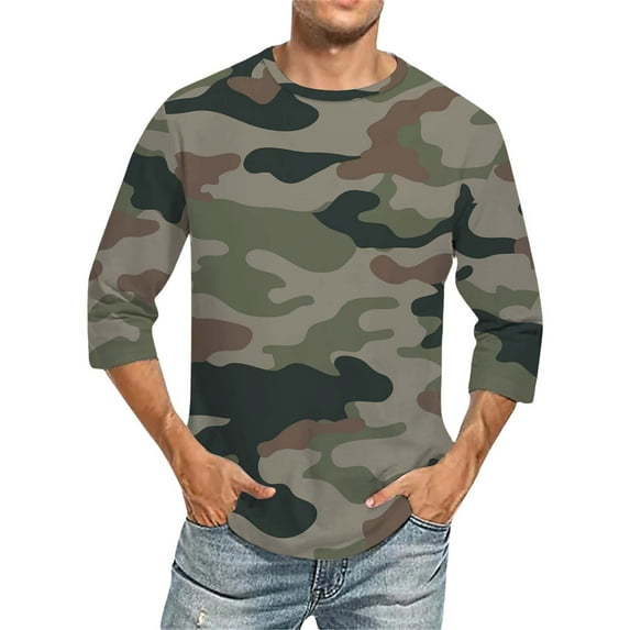 Charmgo Camo Shirts, Men's Fashion Casual Camouflage Print Long Sleeve T Shirt Top Mens Graphic T Shirts Shirts for Men, Clearance Sales Today Deals Prime Grey XXL