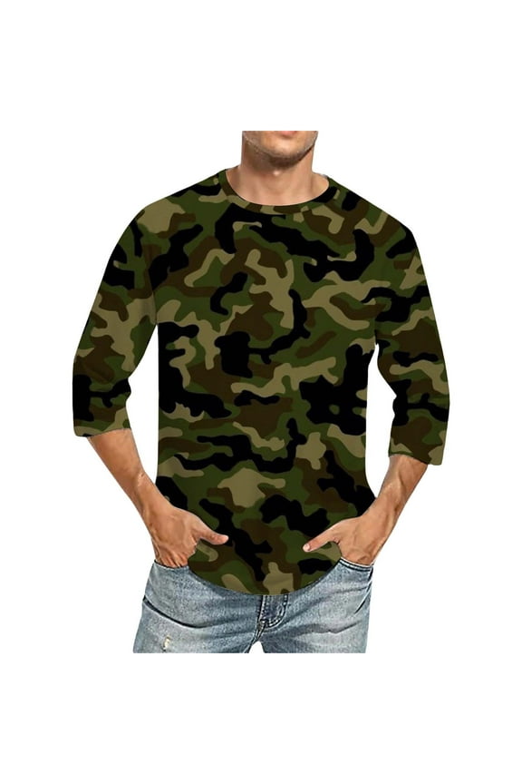 Camo Shirts, Men's Fashion Casual Camouflage Print Long Sleeve T Shirt Top Mens Graphic T Shirts Shirts for Men Army Green XXXL
