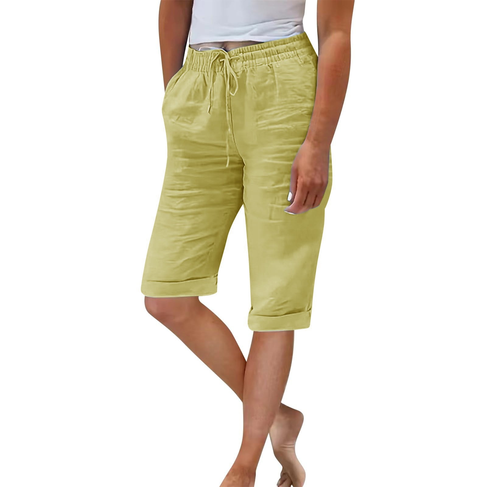 Charmgo Capri Pants for Women, Linen Shorts for Women Knee Length ...