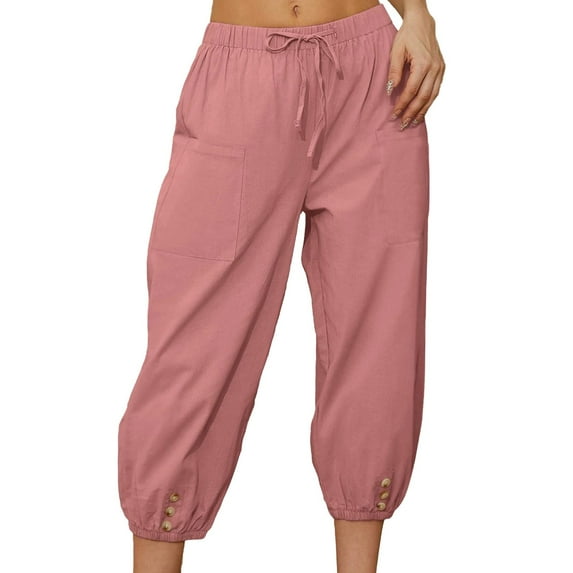 Charmgo Capri Pants for Women, Women Casual Drawstring Elastic High Waisted Wide Leg Cropped Pants Trousers for Summer Pants for Women Trendy Pink XXL