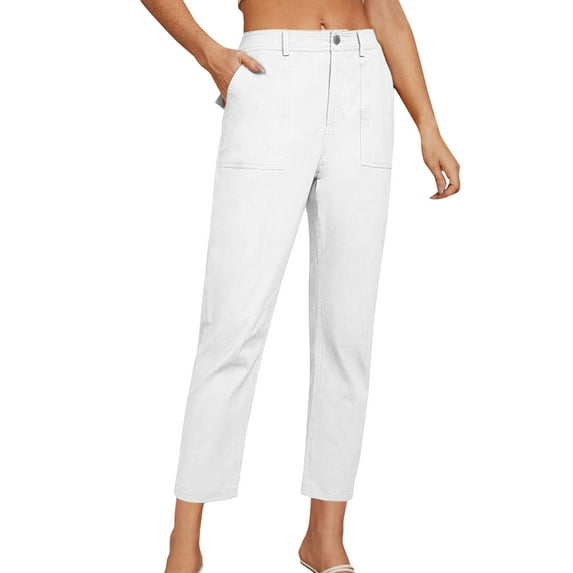 Charmgo Capri Pants for Women, Women's Four Seasons Everyday Casual Comfort Cargo Pants Wide Leg Pants for Women Trendy White L