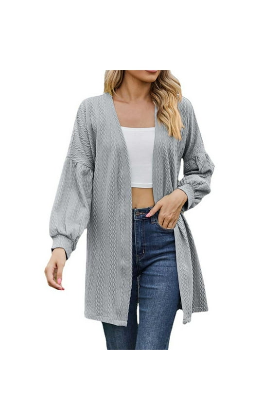 Chunky Cardigan Sweaters for Women, Women's Autumn and Winter New Long Sleeve Solid Loose Knit Cardigan Top Coat Long Cardigan Sweaters for Women, Grey Cardigan Sweaters for Women Trendy XXL