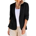 thumbnail image 1 of Charmgo Clearance Black Blazer Women, Linen Suit Jackets Women Casual Stretchy Ruched 3/4 Sleeve Lightweight Work Office Jacket with Pockets Womens Blazers for Work Casual, Blazers for Women M, 1 of 9