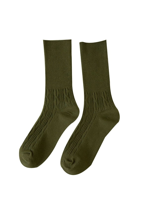 Clearance Crew Socks for Women, Solid Color Warm Socks Wind Loose Tube Cotton Socks Winter Socks for Women, Slouchy Socks for Women Army Green One Size