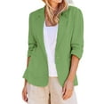 thumbnail image 1 of Charmgo Clearance Green Blazer Women, Linen Suit Jackets Women Casual Stretchy Ruched 3/4 Sleeve Lightweight Work Office Jacket with Pockets Womens Blazers for Work Casual, Blazers for Women S, 1 of 1