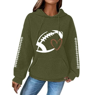 Charmgo Clearance Womens Hoodies, Women's Rugby and Football Sweatshirt Fashion Hooded Sweatshirt Game Day Sweatshirt Women, Army Green Hoodies for Women L