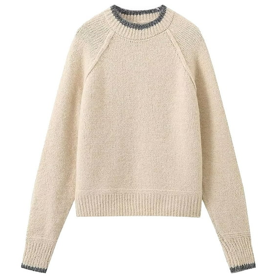 Charmgo Clearance Womens Sweaters, Womens Wintert Long Sleeve Knit Sweater Casual Pullover Sweater Top Warm Sweater for Women Beige L