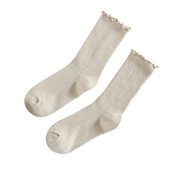 Charmgo Crew Socks Clearance, Slouchy Socks Japanese Autumn and Winter Cotton Thin Lady Socks Winter Socks for Women, Ruffle Socks Woman Khaki One Size