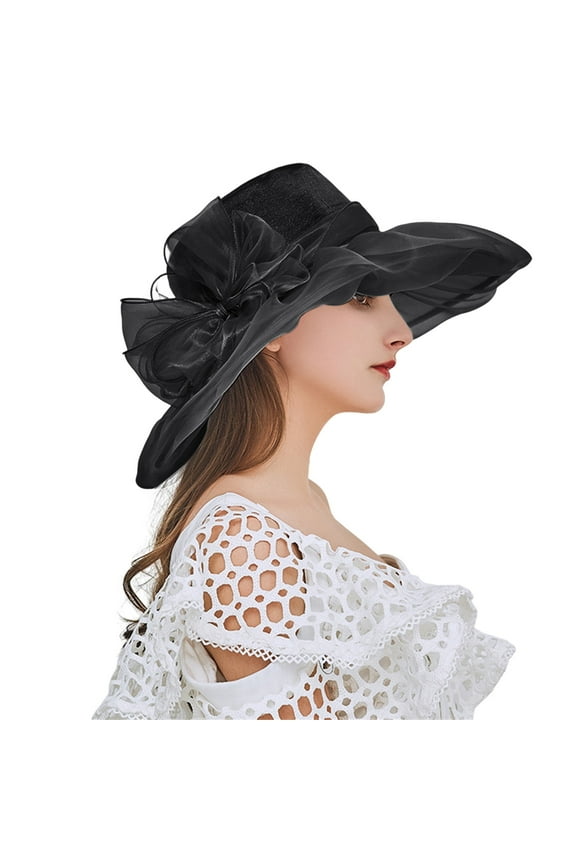 Fascinators Hats for Women, Spring Summer Mesh Sunshade Hat Flower Temperament Wedding Sun Hat Dome Large Brim Hat Fashion Sun Hats for Women, Kentucky Derby Hats for Women Black One Size