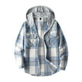 thumbnail image 1 of Charmgo Flannel Shirt for Men, Men's Autumn and Winter Casual Long Sleeve Hooded Plaid Shirt Striped Flannel Shirt Men, Tshirts Shirts for Men Blue S, 1 of 4
