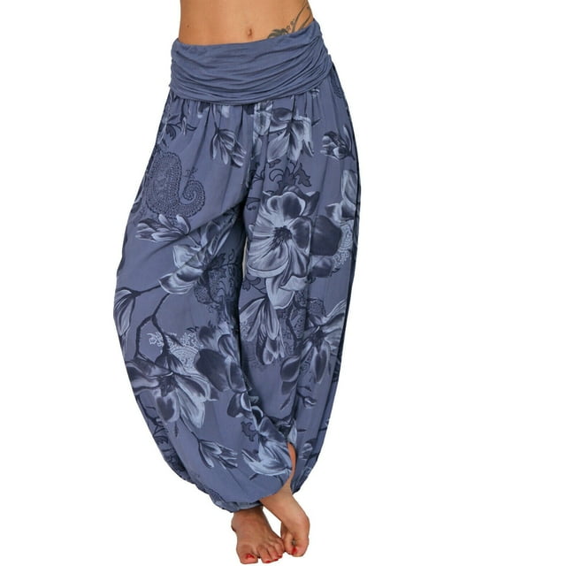 Charmgo Pants Clearance, Women's Casual Hippie High Waisted Loose Wide Leg Plus Size Baggy Pants, Palazzo Pants for Women Dark Blue XXXXL