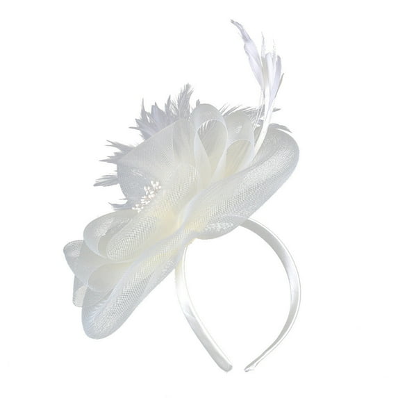 Charmgo Headbands for Women, Fascinator Women's Organza Church Kentucky Derby British Bridal Tea Party Skincare Headband, Makeup Headband White One size