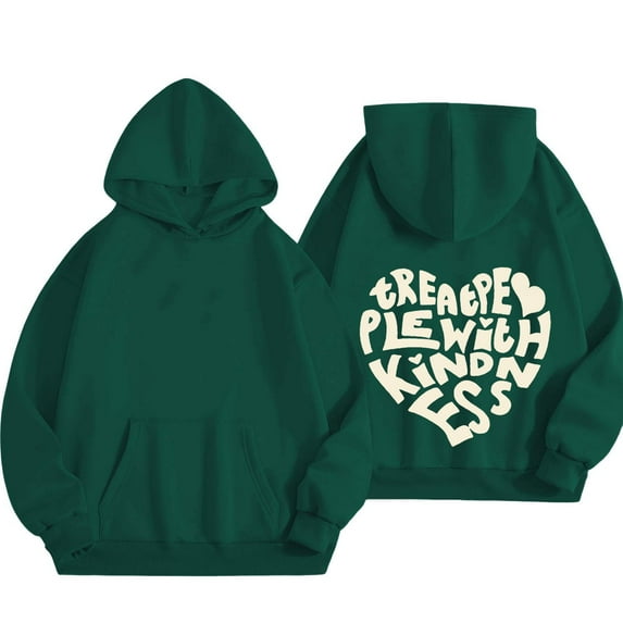 Charmgo Hoodies for Women Trendy, Women's Letter Graphic Print Long Sleeve Tops Drawstring Hoodies Crewneck Sweatshirt Casual Pullover Tops, Graphic Hoodies Green S