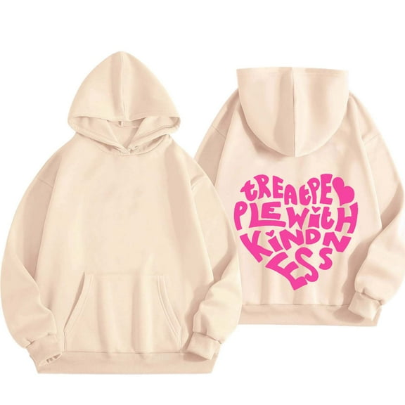 Charmgo Hoodies for Women Trendy, Women's Letter Graphic Print Long Sleeve Tops Drawstring Hoodies Crewneck Sweatshirt Casual Pullover Tops, Graphic Hoodies Beige XXL