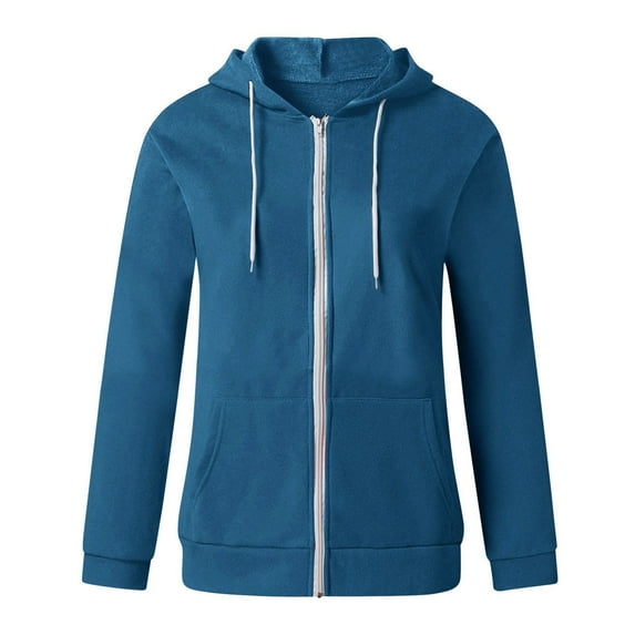 Charmgo Hoodies for Women, Womens Hoodie Full Zip Long Sleeve Lightweight Sweatshirts Pockets Jacket Coat Zip Up Hoodie Women, Blue Hoodies for Women L