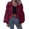thumbnail image 1 of Charmgo Jackets for Women, Womens Fashion Corduroy Jacket Lapel Solid Color Long Sleeve Cropped Jacket Zip Coat Bomber Jacket Women, Burgundy Jackets Women M, 1 of 4
