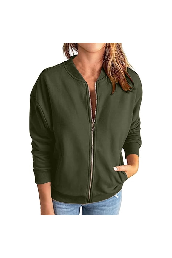 Jackets for Women, Women's Fleece Jacket Long Sleeve Comfort Color Casual Loose Coat, Zip Up Jackets for Women, Green Jackets Women Army M