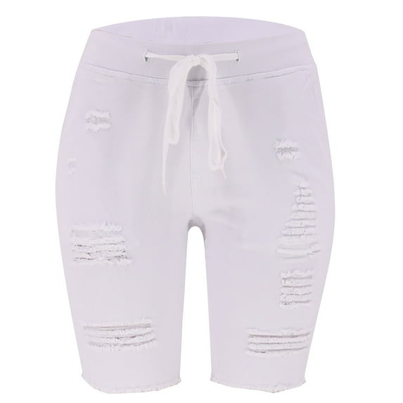 Charmgo Jean Shorts Women's Spring and Summer Waistband With High Elasticity and Moderate Wash Denim Shorts Womens Shorts Mid Rise Denim Shorts for Women White S