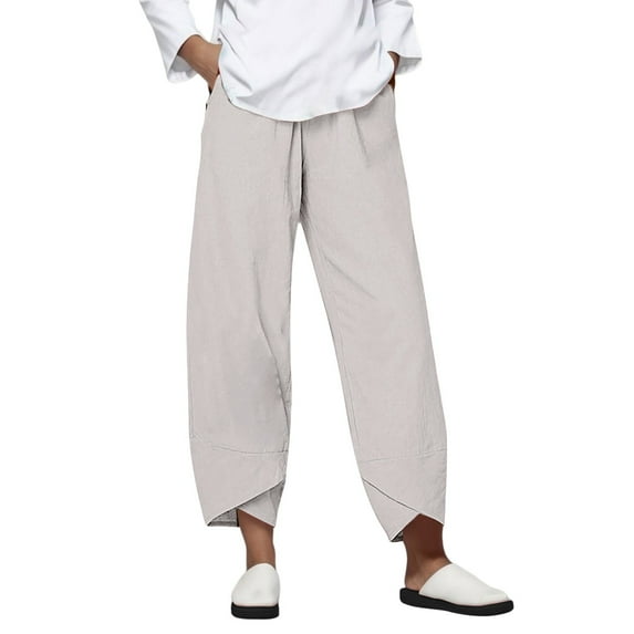 Charmgo Linen Pants Women, Women Cotton Comfy Daily Pants Homewear SweatPants, Wide Leg Pants Woman, Capri Pants for Women Beige XL