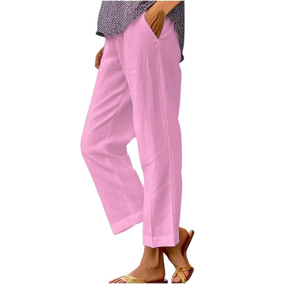Charmgo Linen Pants Women, Women's Loose Pocket Patchwork Cotton and Linen Casual Pants Wide Leg Pants for Women Trendy Orange M
