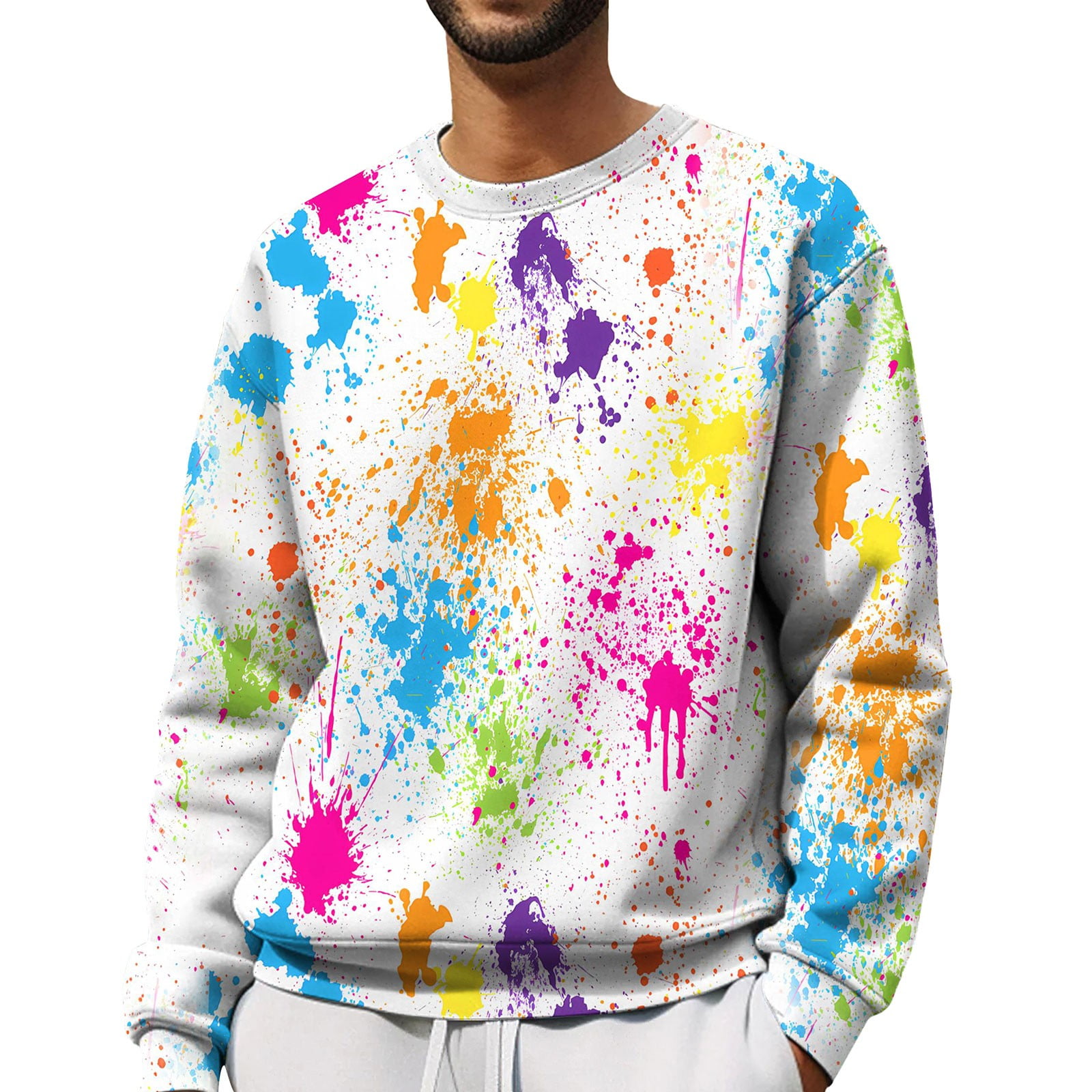 Charmgo Mens Hoodies Clearance, Men's Autumn Colorful Printed Round