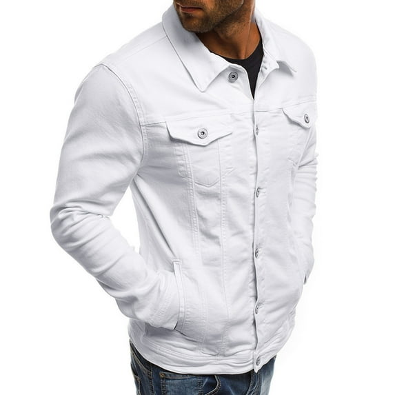 Charmgo Mens Jacket Clearance, Men's Autumn Winter Button Solid Color Vintage Denim Jacket Tops Blouse Coat Golf Shirts for Men, Polo Shirts for Men White XL