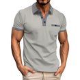 thumbnail image 1 of Charmgo Mens Polo T-Shirts Clearance, Men's Houndstooth Lapel Neck Short Sleeve Casual Top with Pockets T Shirt Golf Shirts for Men, Polo Shirts for Men Grey XXL, 1 of 3