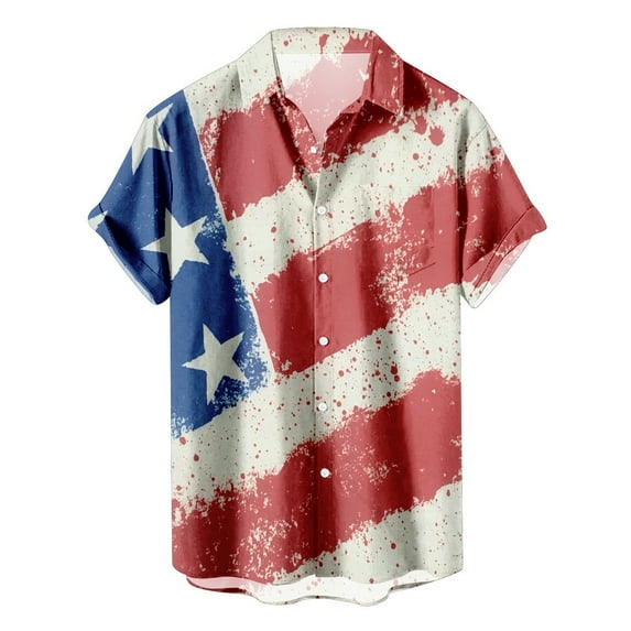 Charmgo Mens Shirts, Clearance Items, Men's American Flag Patriotic Shirts for Men 4Th of July Men's Short Sleeve Button Down Shirts Golf Shirts for Men, Polo Shirts for Men Hot Pink