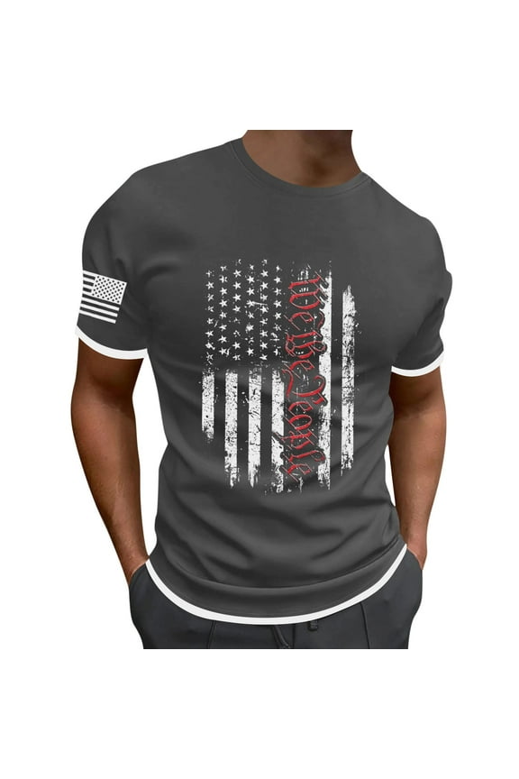 Mens Shirts, Clearance Items, Men's Independence Day Flag Print Leisure Sports Comfortable Breathable Crew Neck Short Sleeve T Shirt Golf Shirts for Men, Polo Shirts for Men Grey