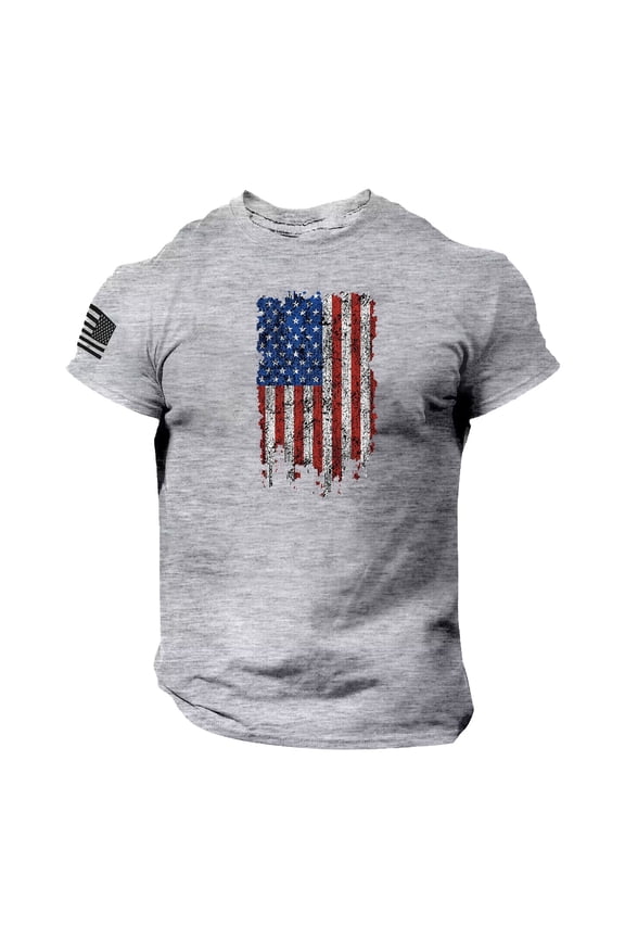 Mens Shirts, Clearance Items, Summer Men's US Flag Logo Casual Fitness 3D Printed Short Sleeve T Shirt Golf Shirts for Men, Polo Shirts for Men Grey