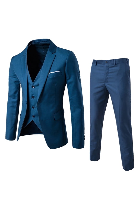 Mens Suits Clearance, Men's Suit Slim 3 Piece Suit Business Wedding Party Jacket and Straight-Leg Pants Coat Golf Shirts for Men, Polo Shirts for Men Blue2 XL