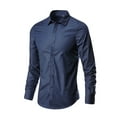 thumbnail image 1 of Charmgo Mens T-Shirts Clearance, Men's Fashion Business Leisure Lapel Pure Color Long Sleeve Shirt Top Blouse Golf Shirts for Men, Polo Shirts for Men Navy M, 1 of 3